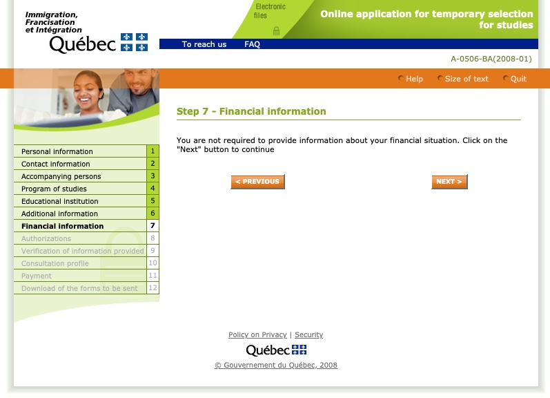 Passo 12 CAQ site oficial do governo de Quebec