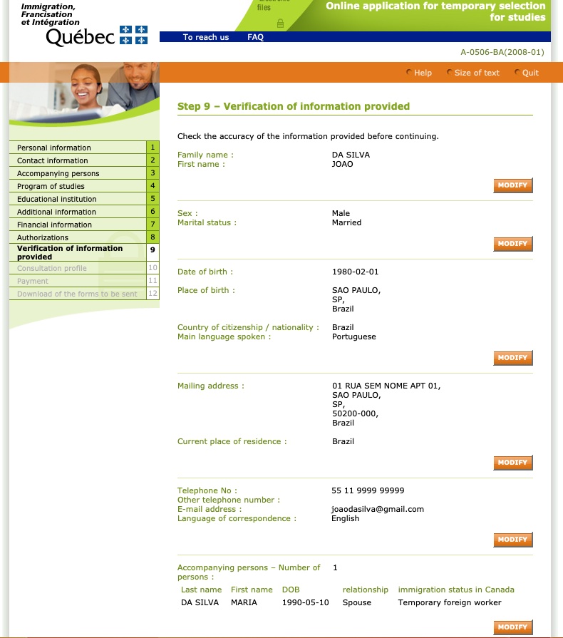 Passo 16 CAQ site oficial do governo de Quebec